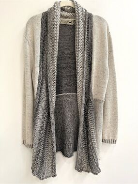 Peruvian Link Baby Alpaca Collection open-front mixed-knit cardigan sweater S
